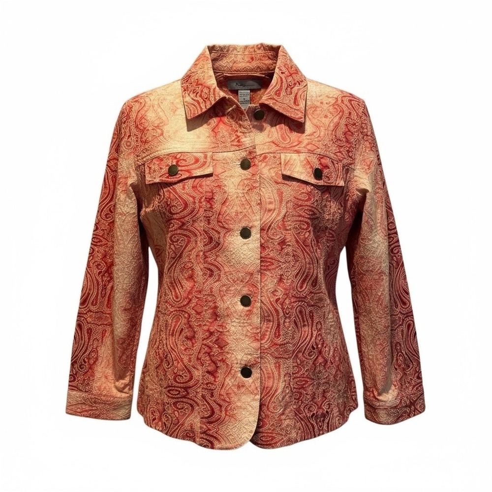 Analogy Womens Denim Style Jacket Pink Paisley Hippie Boho Large‎